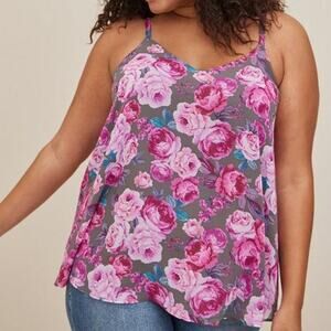 Torrid NWOT Sophie Floral Grey Chiffon Swing Relaxed Fit Tank Top Cami Size 1